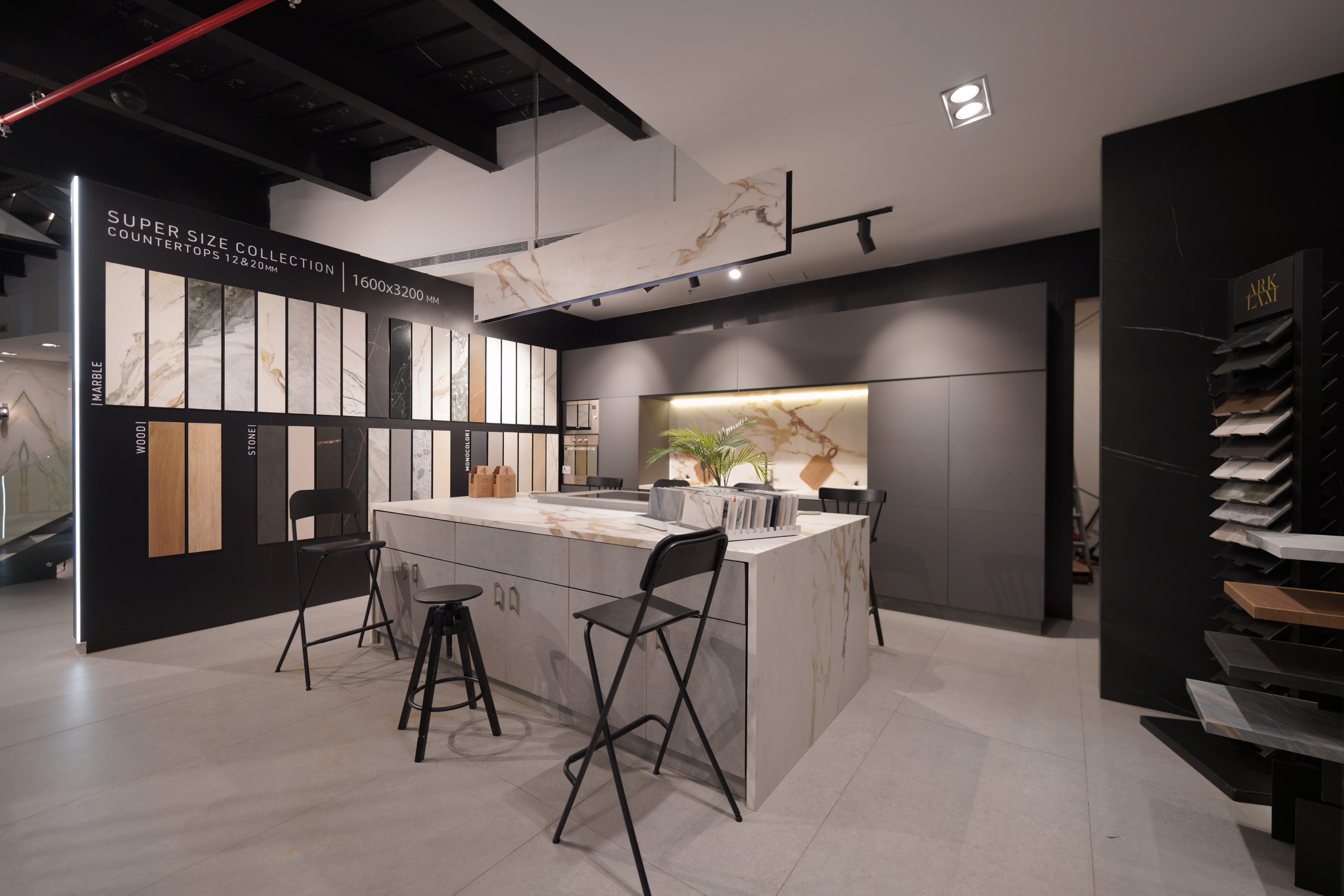 Architectural interior with stone finishes